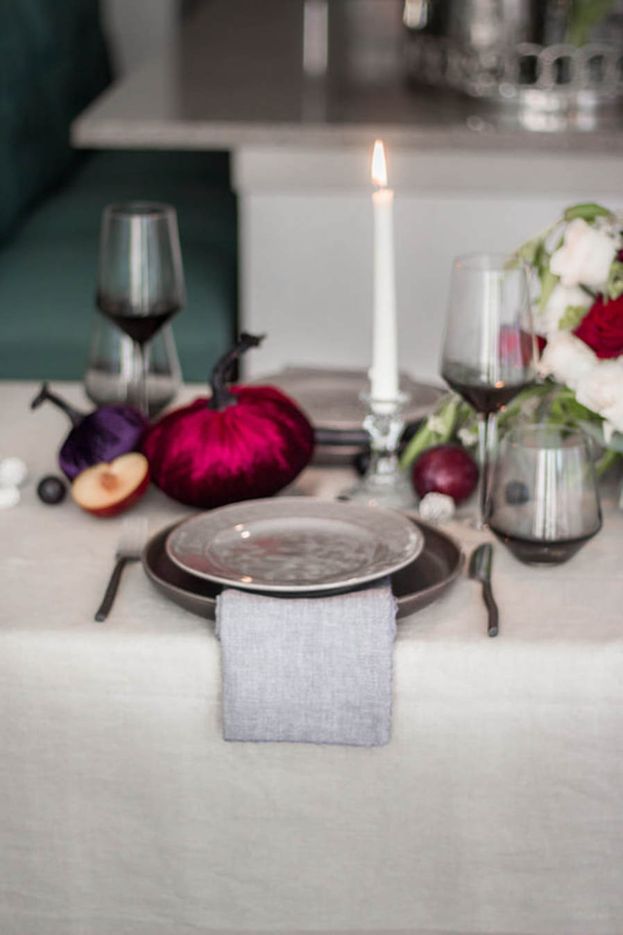 Gray and Burgundy Wedding Table Settings